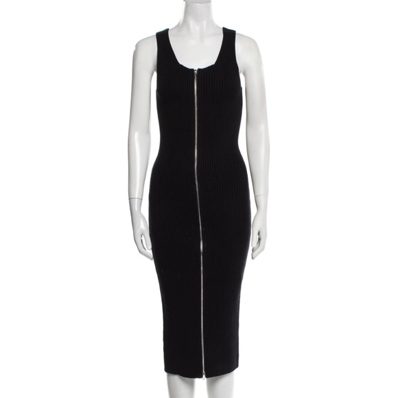 T by Alexander Wang Knit Midi Zip Front Sheath Dress Sz L - Picture 1 of 9